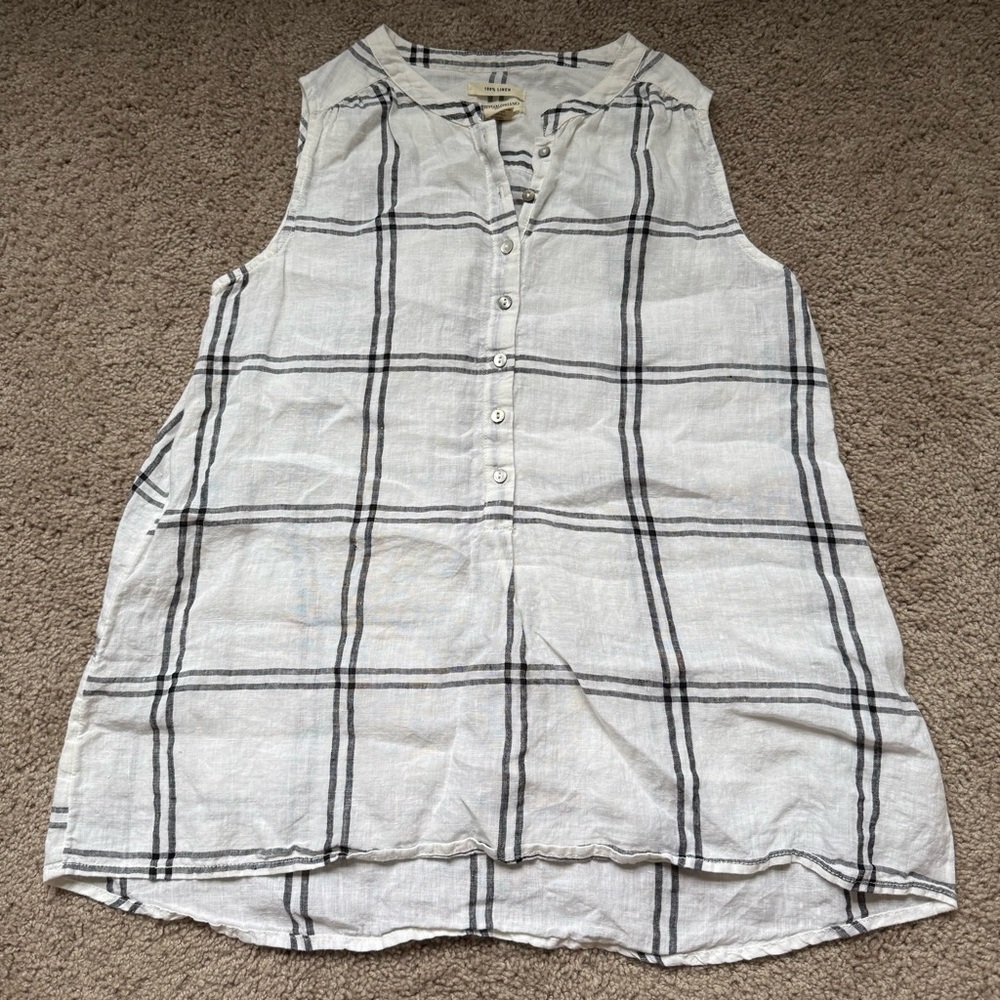 Christian Siriano 100% Linen Tank Top Blouse White Striped with Black Small - Picture 1 of 7